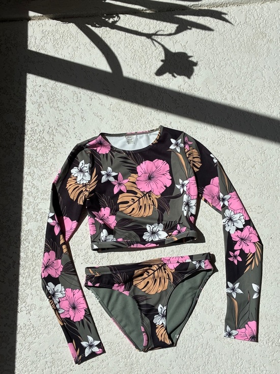 Other - 2-Piece Roxy Swim Suit with Long Sleeve Rash Guard Top, Bikini Bottoms